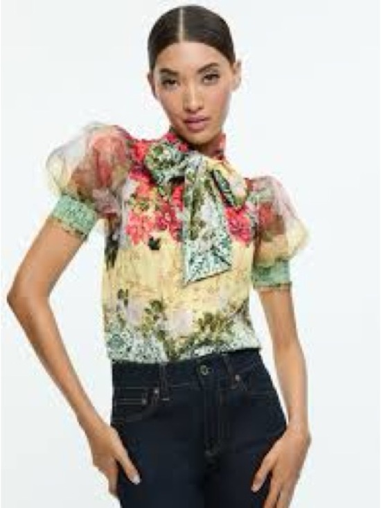 Alice + Olivia Tops - Alice + Olivia Brentley Tie Neck Blouse